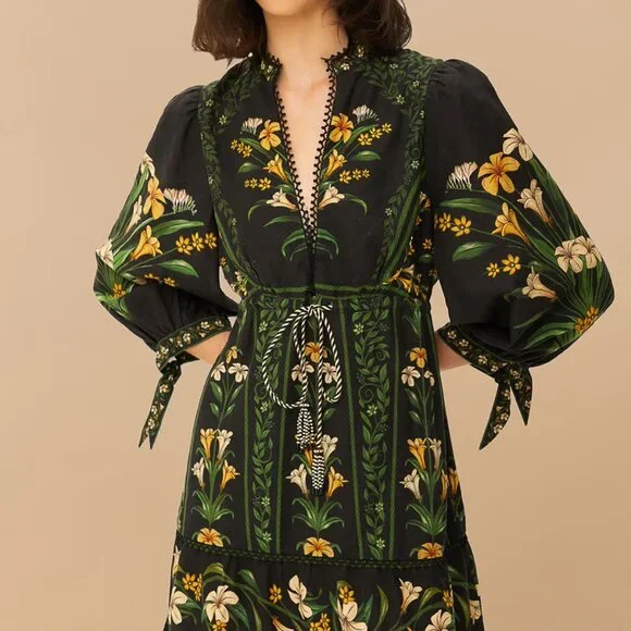 FARM Rio Black Flowers Arch Lenzing™ Ecovero™ Euroflax™ Mini Dress XL NWT - Picture 2 of 5